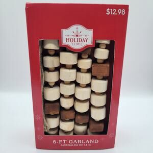 Holiday Time Farmhouse 2 Natural Color Wooden Large Beaded Christmas Garland